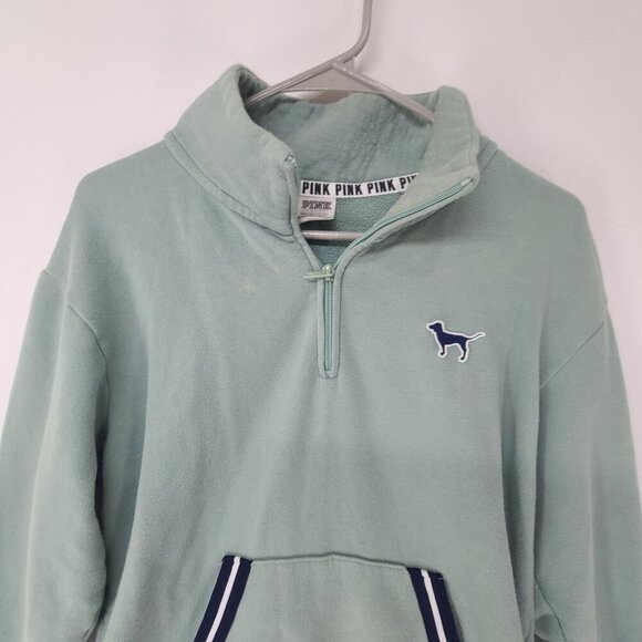 Victoria's Secret PINK Boyfriend Half Zip Mockneck Logo Fleece Sweatshirt Size S - Picture 4 of 8